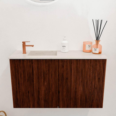 Mondiaz JOYA-DLUX 70cm toiletmeubel - kleur Ruby - Wastafel FAYE positie Links 1 kraangat kleur Meli.