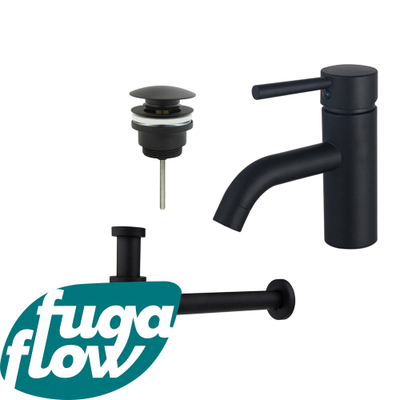 FugaFlow Eccelente Sobrado Kit mitigeur lavabo - robinet bas - bonde clic clac - siphon design bas - Noir mat