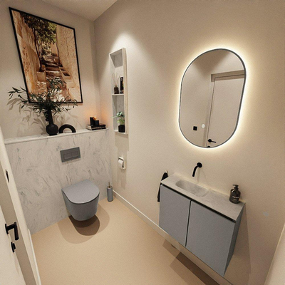 MONDIAZ TURE-DLUX Meuble WC 60 cm Smoke. Lavabo EDEN Opalo position gauche. Sans trou de robinet.