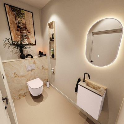 MONDIAZ TURE-DLUX 40cm toiletmeubel Rosee. EDEN wastafel Frappe positie rechts. Met 1 kraangat.