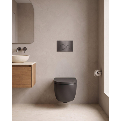 QeramiQ Dely Swirl Toiletset - 36.3x51.7cm - Geberit UP720 Duofix Sigma inbouwreservoir - 35mm zitting - bedieningsplaat gunmetal - ronde knoppen - mat zwart