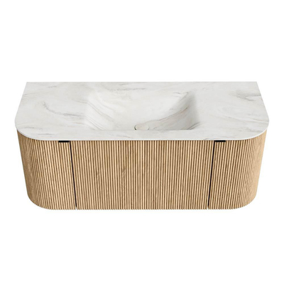 MONDIAZ KURVE-DLUX Meuble de salle de bains 110cm avec module 25 Len R couleur Oak avec 1 tiroir et 2 portes. Lavabo CLOUD central sans trou de robinet couleur Ostra.