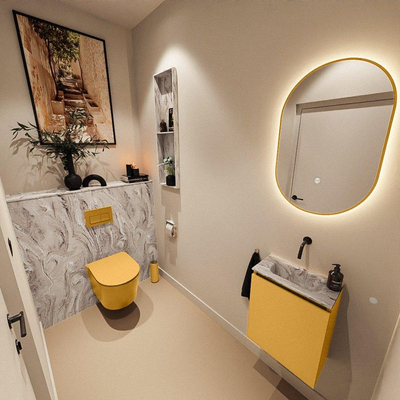MONDIAZ TURE-DLUX Meuble toilette - 40cm - Ocher - EDEN - vasque Glace - position centrale - sans trou de robinet