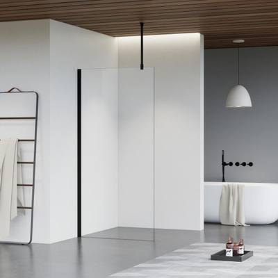 FugaFlow Eccelente Vetro douche à l'italienne salle de bain - 120x200cm - verre clair - bras plafond - noir mat -