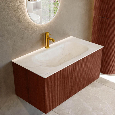 Mondiaz KURVE-DLUX Badkamermeubelset - 90x46x40cm - 1 lade - wastafel solid surface - midden - 1 kraangat - Ruby