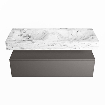 Mondiaz ALAN-DLUX Ensemble de meuble - 120cm - meuble Dark grey mat - 1 tiroir - Lavabo Cloud Glace suspendu - vasque Gauche et droite - 2 trous de robinet