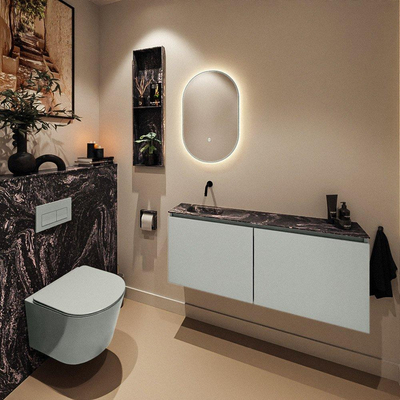 MONDIAZ TURE-DLUX Meuble de toilettes 120 cm Greey. Lavabo EDEN Lava position gauche. Sans trou de robinet.