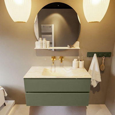 Mondiaz VICA-DLUX Ensemble de meuble de salle de bain - 100cm - meuble sous-vasque armée - 2 tiroirs - lavabo encastrée nuage milieu - sans trous de robinet - version haute de 60cm - ostra