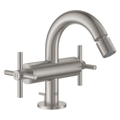 GROHE Atrio 1-gats bidetkraan M-size met waste met kruisgrepen supersteel