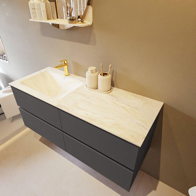 Mondiaz VICA-DLUX Ensemble de meuble de salle de bain - 120cm - meuble sous-vasque gris foncé - 4 tiroirs - lavabo encastré cloud gauche - 1 trou de robinet - version haute de 60cm - ostra