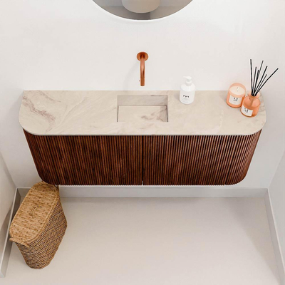 Mondiaz JOYA-DLUX 103.2cm toiletmeubel - ronding links en rechts kleur Ruby - Wastafel FAYE positie Midden Zonder kraangat kleur Frappe.