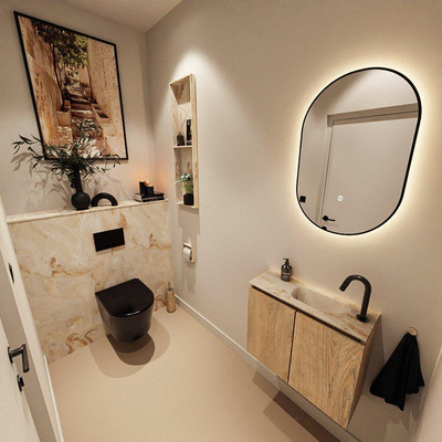 MONDIAZ TURE-DLUX 60cm toiletmeubel Washed Oak. EDEN wastafel Frappe positie rechts. Met 1 kraangat.