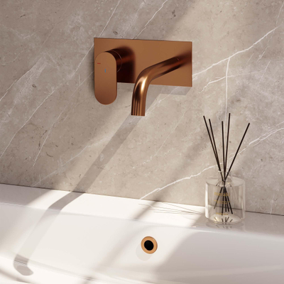 BRAUER Copper Edition Wastafelmengkraan inbouw - gebogen uitloop rechts - hendel breed plat - inclusief inbouwdeel - afdekplaat - model C2 PVD - geborsteld koper