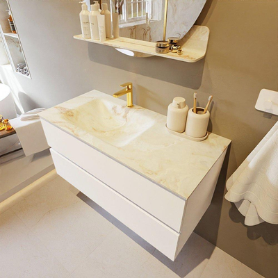 Mondiaz VICA-DLUX Ensemble de meuble de salle de bain - 100cm - meuble sous lavabo talc - 2 tiroirs - lavabo encastré cloud gauche - 1 trou de robinet - version haute de 60cm - frape