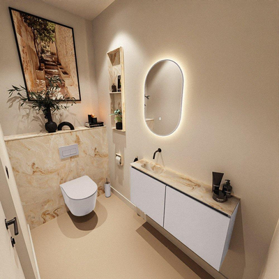 MONDIAZ TURE-DLUX meuble de toilette 100cm Cale. EDEN lavabo Frappe position gauche. Sans trou de robinet.