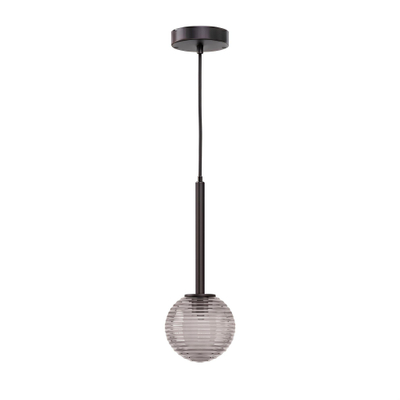 Astro Tacoma Pendant Suspension - 230V - IP44 - bulbeux - cannelé - verre fumé - noir mat