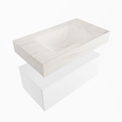 Mondiaz ALAN-DLUX Ensemble de meuble - 80cm - meuble Talc mat - 1 tiroir - Lavabo Cloud Ostra suspendu - vasque Centre - 1 trou de robinet