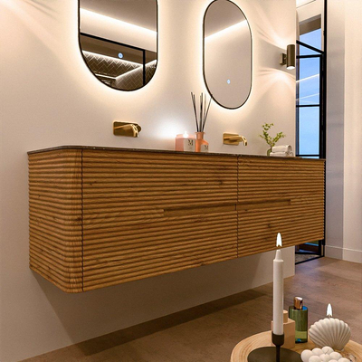 Mondiaz CIRO-DLUX Ensemble de meubles de salle de bains - 170x45x50cm - vasque en solid surface Oza - 2 cuves double - sans trous de robinet - 4 tiroirs - Chêne