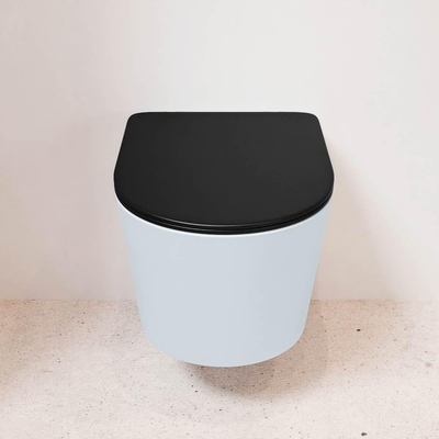 Mondiaz LAVIE WC suspendu – sans bride – 36 x 53 cm – avec abattant softclose – Clay (bleu clair/gris), abattant Urban (noir)