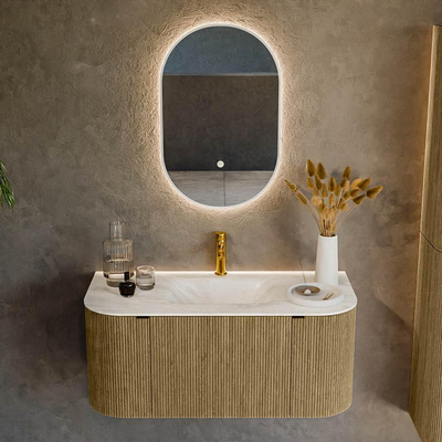 Mondiaz KURVE-DLUX Ensemble de meuble de salle de bains - 100x46x40cm - 1 tiroir - 2 portes - lavabo solid surface - centre - 1 trou de robinet - Dusk