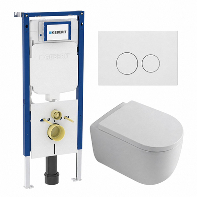 QeramiQ Dely Swirl Toiletset - 36.3x51.7cm - Geberit UP720 Duofix Sigma inbouwreservoir - 35mm zitting - mat witte metalen bedieningsplaat - ronde knoppen - glans wit