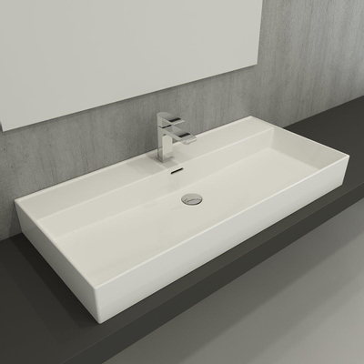 Saniclass Legend Meuble Lavabo - 101x47x13cm - avec trop-plein - 1 vasque - 1 trou de robinet - céramique - blanc brillant