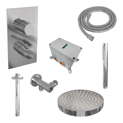 BRAUER Stripe Thermostatische Inbouw Regendouche - 3-weg - rechthoekig - SET 15 - 25cm douchekop - plafondarm - staaf handdouche - doucheslang - wandaansluitbocht - chroom