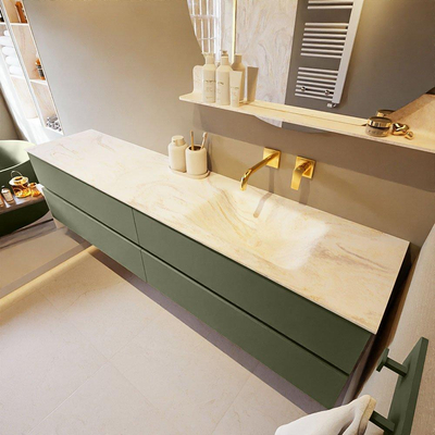 Mondiaz VICA-DLUX ensemble de meuble de salle de bain - 200cm - meuble sous-vasque armée - 4 tiroirs - lavabo encastré cloud droite - sans trous de robinet - version haute de 60cm - ostra