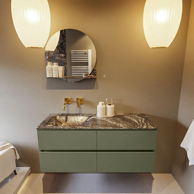 Mondiaz VICA-DLUX ensemble de meuble de salle de bain - 120cm - meuble sous-vasque armée - 4 tiroirs - lavabo encastré nuage gauche - sans trous de robinet - version haute de 60cm - lave