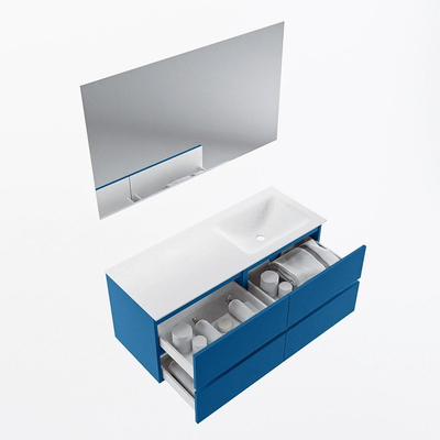 Mondiaz VICA ensemble de meuble de salle de bain - 120cm - meuble sous-vasque jeans - 4 tiroirs - lavabo cloud droite - 1 trou de robinet - couleur talc - miroir LED - version XL 60cm haut