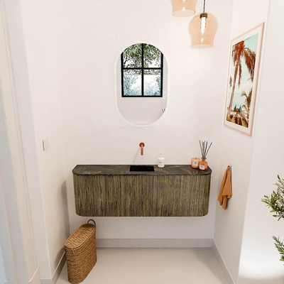 Mondiaz JOYA-DLUX 123.2cm toiletmeubel - ronding links en rechts kleur Dusk - Wastafel FAYE positie Midden Zonder kraangat kleur Lava.