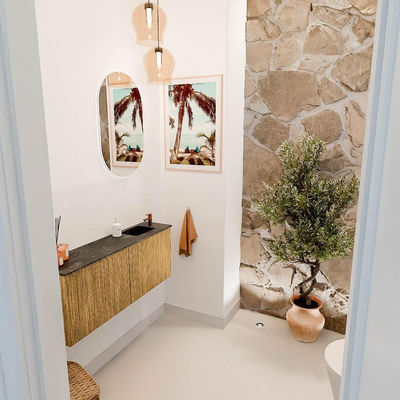 Mondiaz JOYA-DLUX 100cm meuble de salle de bains - couleur Oak - Vasque FAYE position Droite 1 trou de robinet couleur Lava.