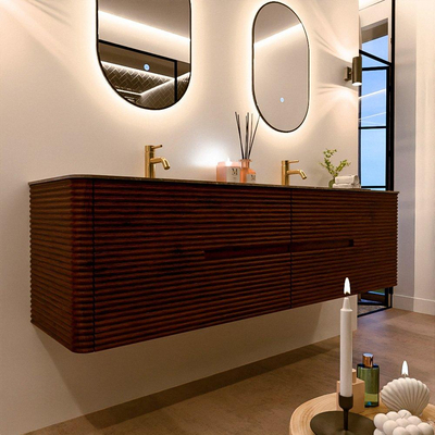 Mondiaz CIRO-DLUX Meuble de salle de bains - 180x45x50cm - Plan vasque solid surface Oza - 2 lavabos Double - 2 trous de robinetterie - 4 tiroirs - Ruby