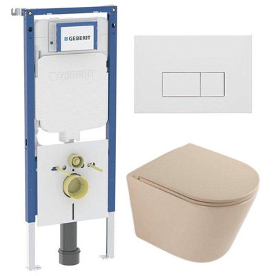 QeramiQ Dely Toiletset - 36.3x51.7cm - diepspoel - rimless - Geberit UP720 inbouwreservoir - softclose toilet zitting - mat witte bedieningsplaat - rechthoekige knoppen - mat beige