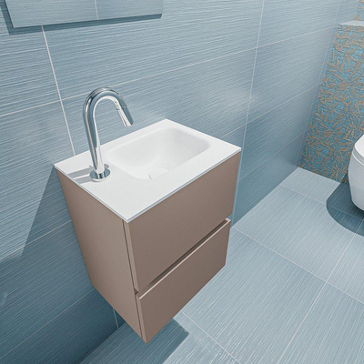 MONDIAZ ADA Toiletmeubel 40x30x50cm met 1 kraangaten 2 lades smoke mat Wastafel Lex rechts Solid Surface Wit