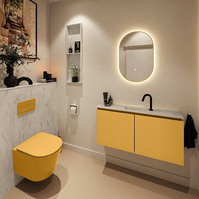 MONDIAZ TURE-DLUX Meuble toilette - 100cm - Ocher - EDEN - vasque Opalo - position centrale - 1 trou de robinet