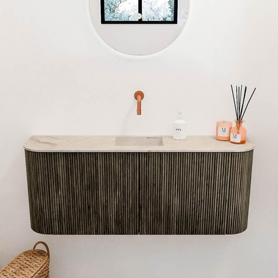 Mondiaz JOYA-DLUX Meuble de salle de bains 103.2cm - arrondi gauche et droite couleur Shadow - Vasque FAYE position Milieu Sans trou de robinet couleur Frappe