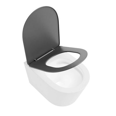 Mondiaz LAVIE hangtoilet – spoelrandloos – 36 x 53 cm – met softclose zitting – Talc (wit), zitting Dark grey (grijs)