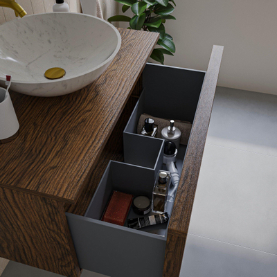 Saniclass Holz Framse Ensemble meuble de salle de bains - 80x45x40cm - 1 tiroir - 1 lavabo - sans trous de robinet - trop-plein - Walnut pure