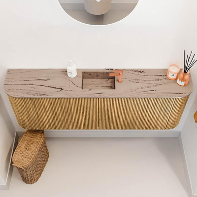 Mondiaz JOYA-DLUX 123.2cm toiletmeubel - ronding links en rechts kleur Oak - Wastafel FAYE positie Midden 1 kraangat kleur Arena.