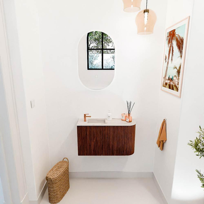 Mondiaz JOYA-DLUX 71.6cm toiletmeubel - ronding rechts kleur Ruby - Wastafel FAYE positie Links 1 kraangat kleur Nata.