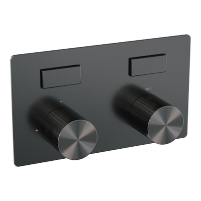 BRAUER Stripe Douche de pluie encastrée thermostatique - boutons-poussoirs - SET 35 - pomme de douche 25 cm - bras mural courbé - douchette 3 jets - flexible de douche - barre de douche intégrée - gunmetal brossé PVD