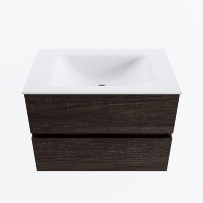 Mondiaz VICA Ensemble de meuble de salle de bain - 70cm - meuble sous-vasque marron foncé - 2 tiroirs - lavabo cloud milieu - sans trous de robinet - version haute de 60cm - talc