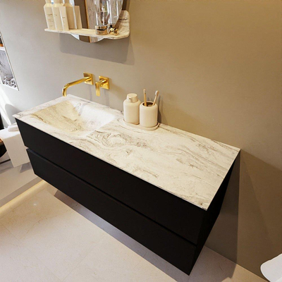 Mondiaz VICA-DLUX Ensemble de meuble de salle de bain - 130cm - meuble sous-vasque urban - 2 tiroirs - lavabo encastré cloud gauche - sans trous de robinet - version haute de 60cm - glace