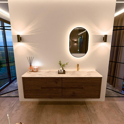 Mondiaz CIRO-DLUX Badkamermeubelset - 170x45x50cm - Solid surface wastafel Frappe - 1 wasbak Rechts - 1 kraangat - 4 lades - Dusk