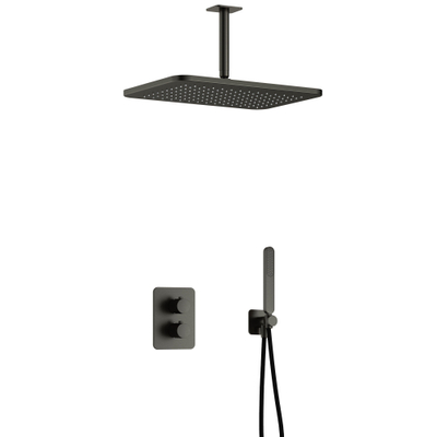 Hotbath Gal IBS40A Doucheset - inbouw - 27cm rechthoekige hoofddouche - plafondarm 15cm - staafhanddouche - gunmetal geborsteld PVD