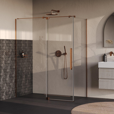 BRAUER Stellar Douchecabine - 160x100x200cm - draaideur - glascoating - omkeerbaar - helder glas - geborsteld koper PVD