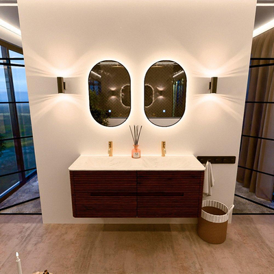 Mondiaz CIRO-DLUX Badkamermeubelset - 130x45x50cm - Solid surface wastafel Opalo - 2 wasbak Dubbel - 2 kraangaten - 4 lades - Ruby