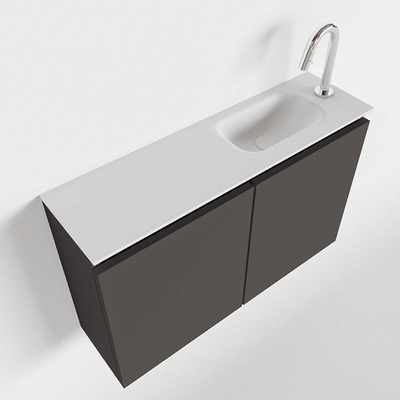 MONDIAZ TURE Kit lave-mains - 80x23x50cm - 1 trou de robinet - 2 portes - gris foncé mat - Lavabo à droite - Acrylique Blanc