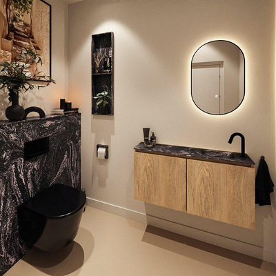 MONDIAZ TURE-DLUX Meuble toilette - 100cm - Washed Oak - EDEN - vasque Lava - position droite - 1 trou de robinet
